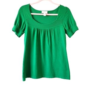 ANN TAYLOR Kelly Green Short Sleeve Pullover Pintuck Top Small #0354